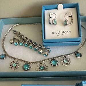 Touchstone Crystal Silver-Tone Necklace, Bracelet & Earring Set with Aqua Stones